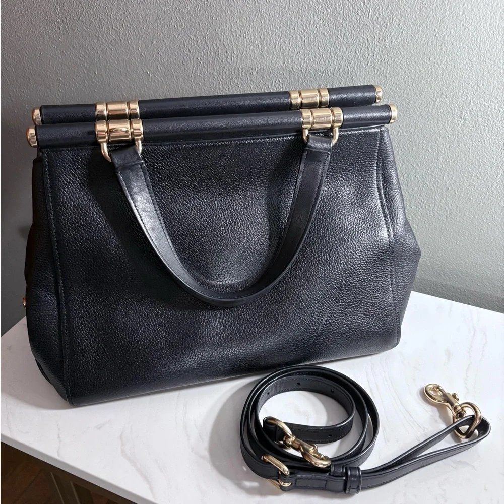 Black Coach Grace satchel with gold dowel accents - wear or repair style B1957 - Picture 2 of 12
